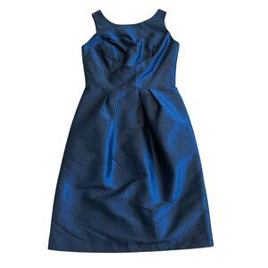 Alfred Sung Dupioni Cocktail Dress Back Bow Wedding Midnight Blue Size 8 NWT